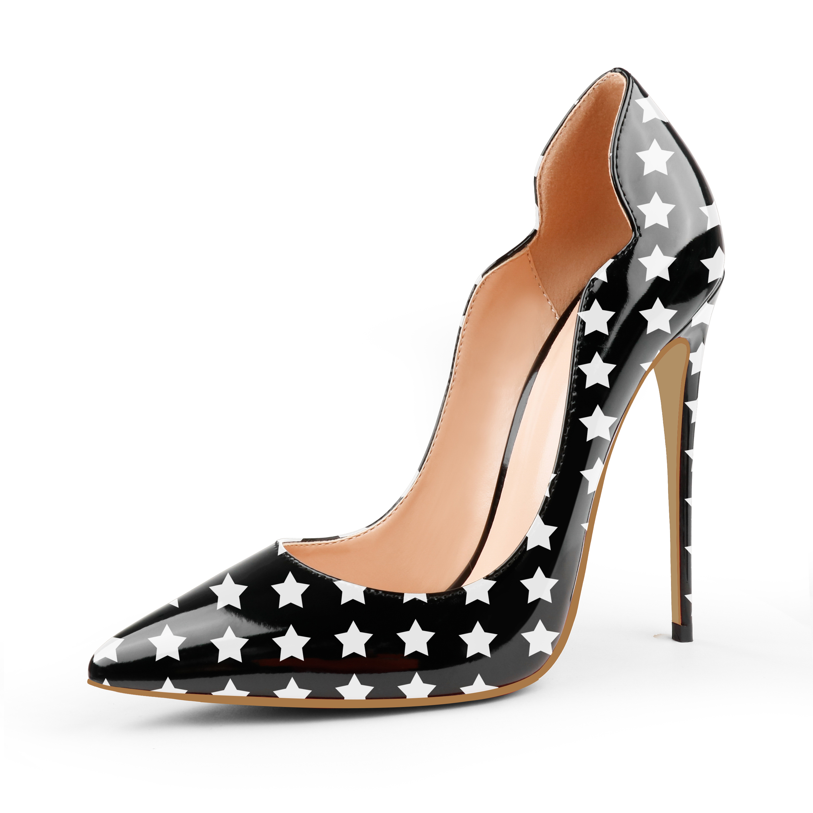 Star picture，4.72 inch/12cm  Pointed Toe Pumps High Heel Sexy Stilettos Slip On Office Cute Evening Dress Stilettos