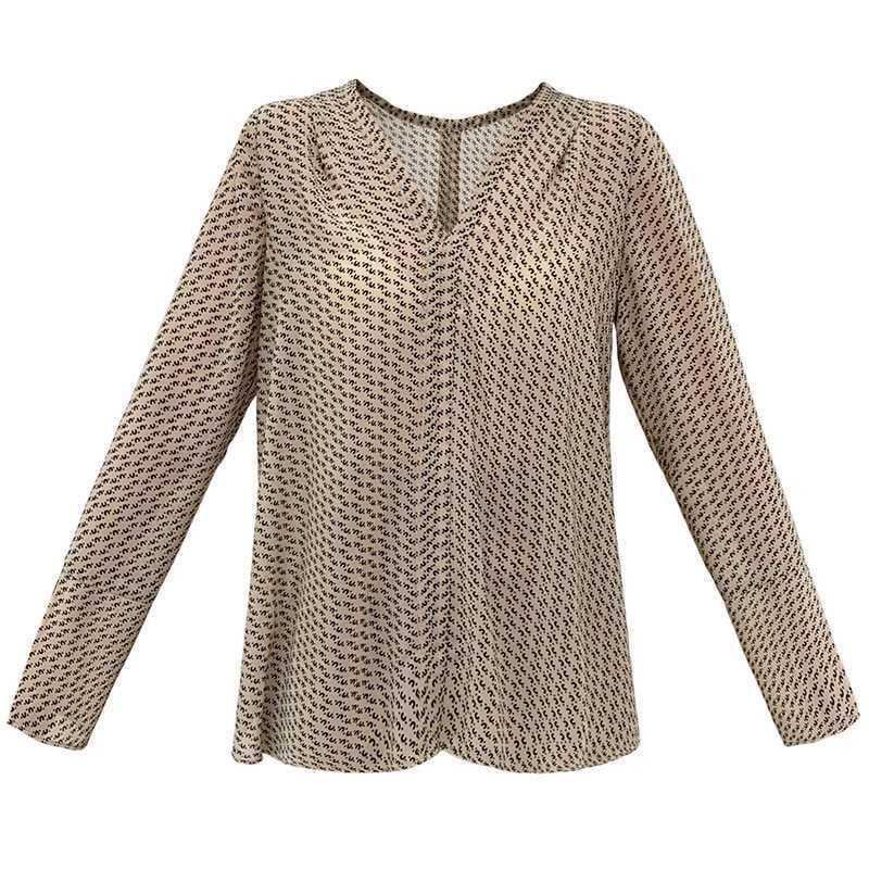 Women Blouses V-neck Printing Long Sleeve Loose Shirts Sun Protection Office Lady Gentle Elegant Chiffon Tops Lazy Blusas Female