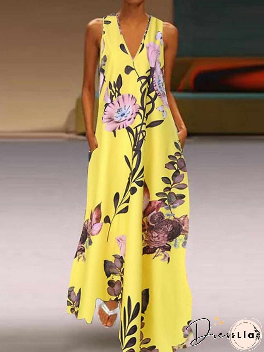 Women's A-Line Dress Maxi long Dress Sleeveless Floral Print Summer V Neck Plus Size Hot Casual Holiday Loose White Blue Yellow S M L XL XXL 3XL 4XL 5XL White Dresses