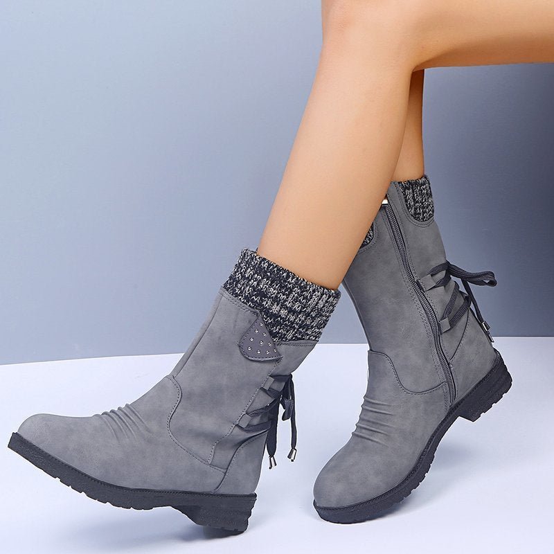 Women Round Toe Low Square Heel Boots