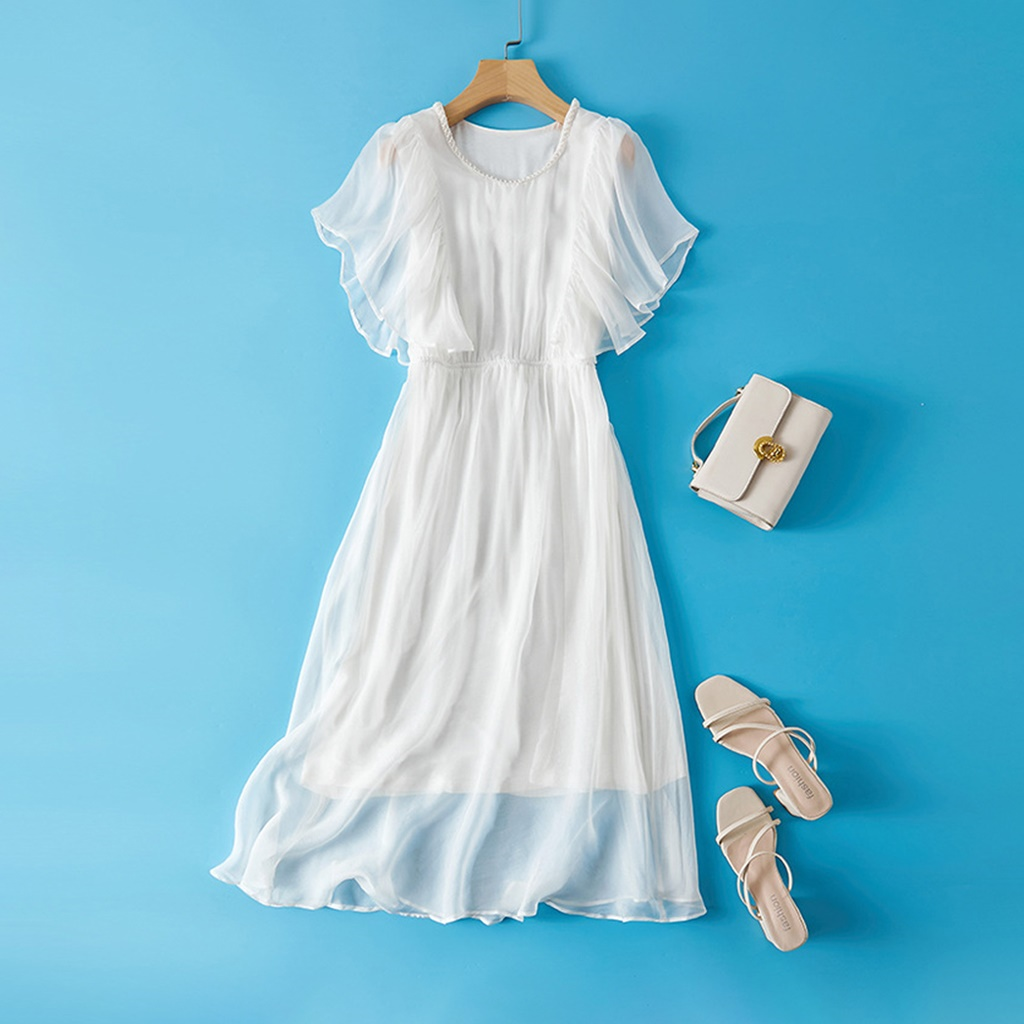 Solid Color Silk Dress for Vacation REAL SILK LIFE