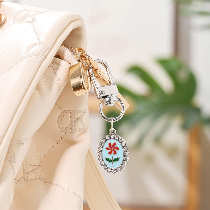IG Style Elegant Sweet Flower Alloy Enamel Inlay Rhinestones Bag Pendant Keychain