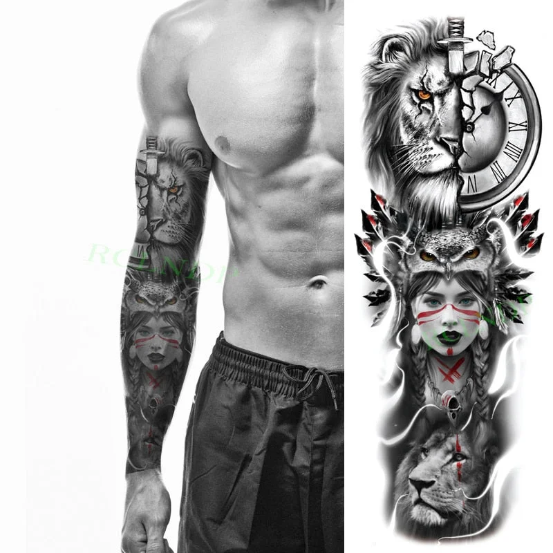 Waterproof Temporary Tattoo Sticker Anubis Ancient Egypt Dog Roma Clock Eye Full Arm Fake Tatto Flash Tatoo Sleeve for Men Women
