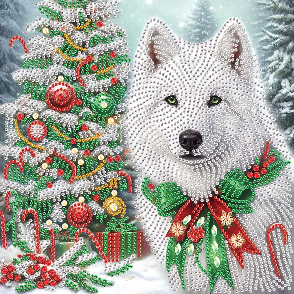 Partial Special-shaped Crystal Rhinestone Diamond Painting - Christmas Wolf(Canvas|30*30cm)