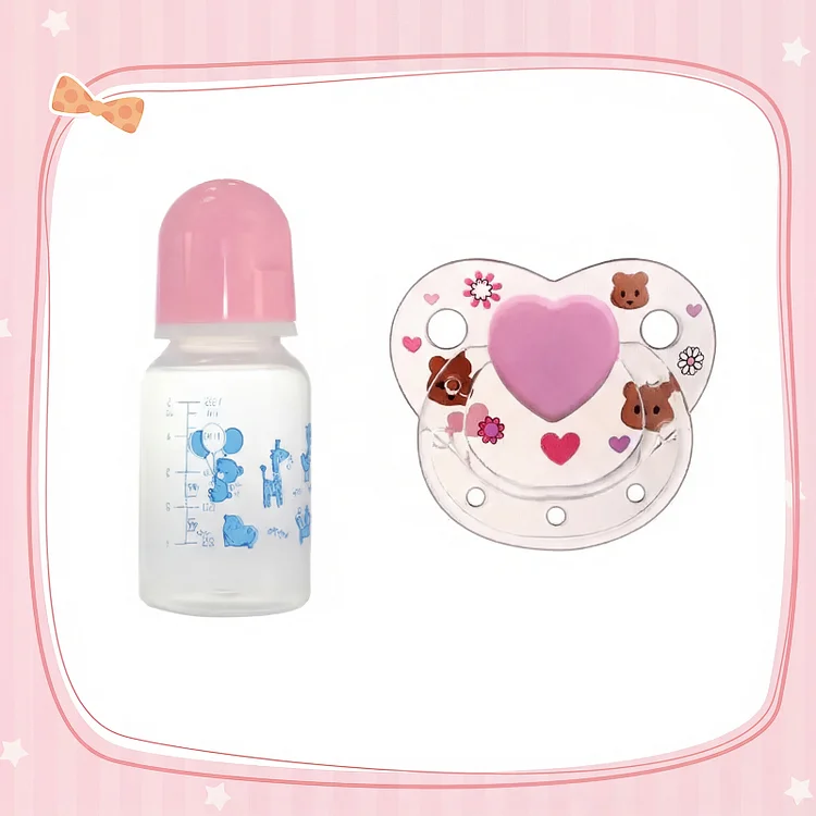 Pink Baby Dolls Pacifier & Bottle Set Babeside Baby Doll Accessories 2 Pcs