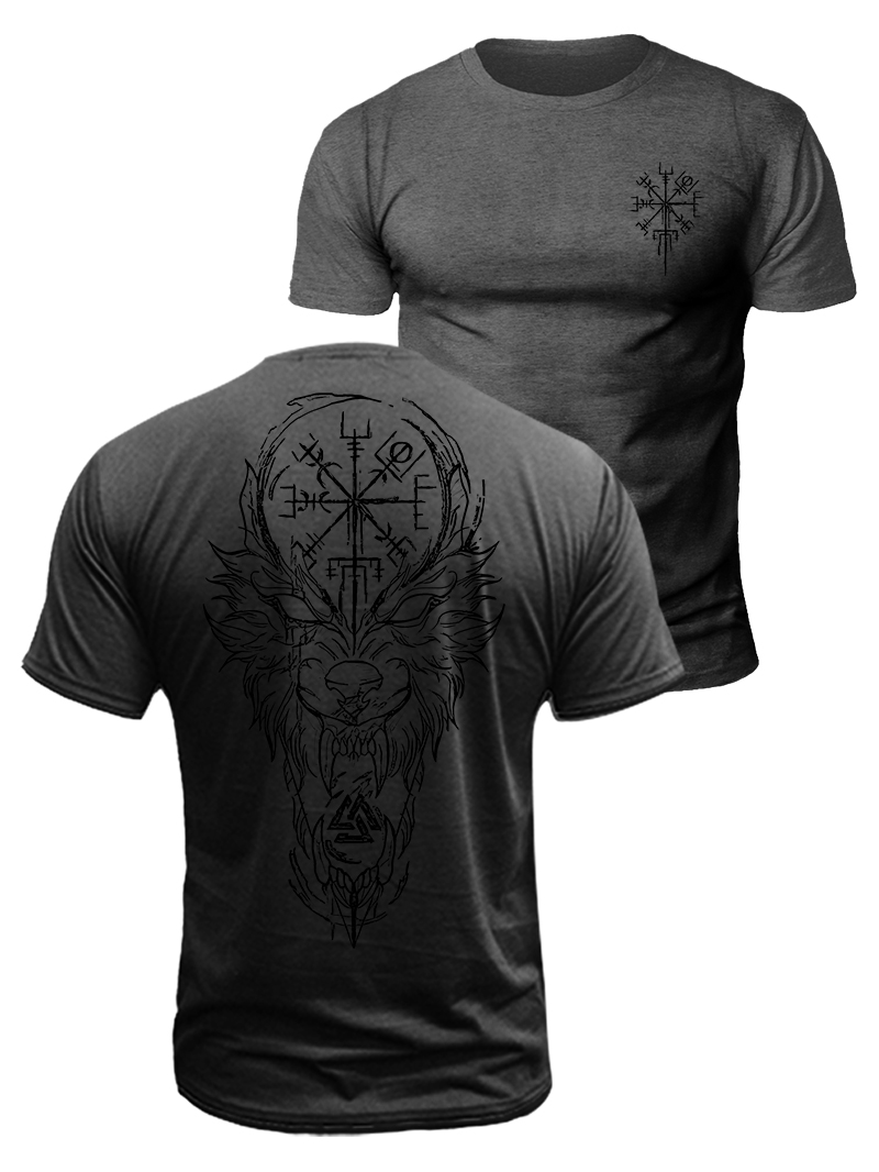 Viking Wolf Valhalla Double Printing Cotton T-Shirt