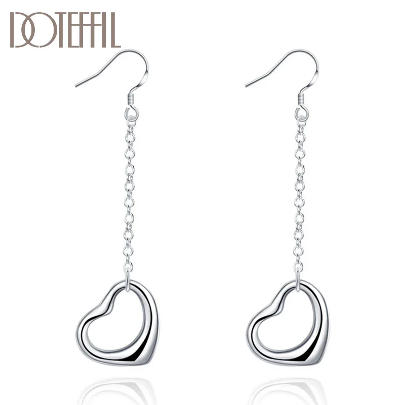 DOTEFFIL 925 Sterling Silver High Quality Love Heart Shape Earrings Charm Women Jewelry 