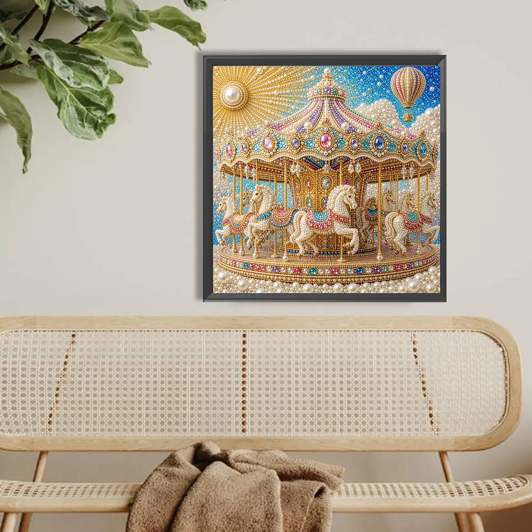Carouse Pearl Full DIY 5D Round Drill Gem Art Diamond Painting Kits 15.75x15.75 in Diamond Dots Paintings Picture Arts Craft Diamond Art Kits for Adults Beginner Home Wall Decor