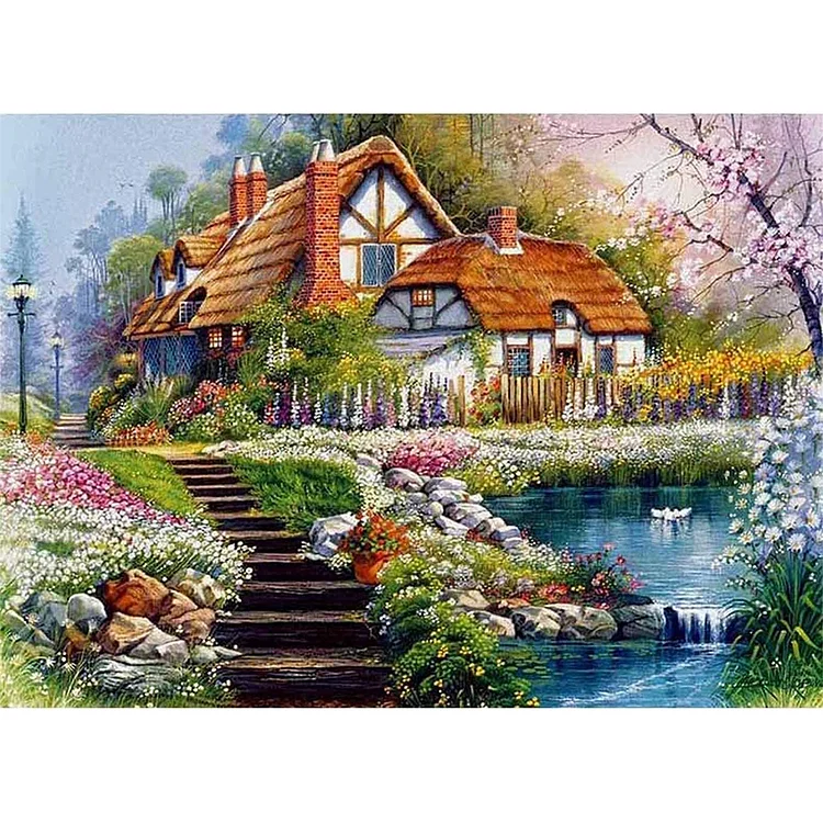 Landscape Lake House 11CT Stamped Cross Stitch 36*46CM