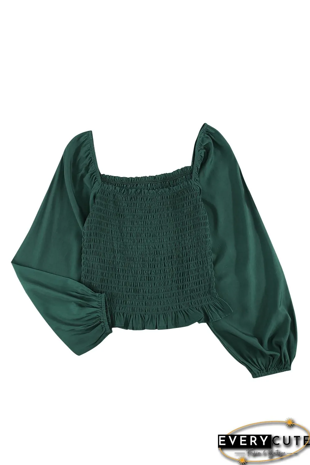 Green Puff Sleeve Smocked Top