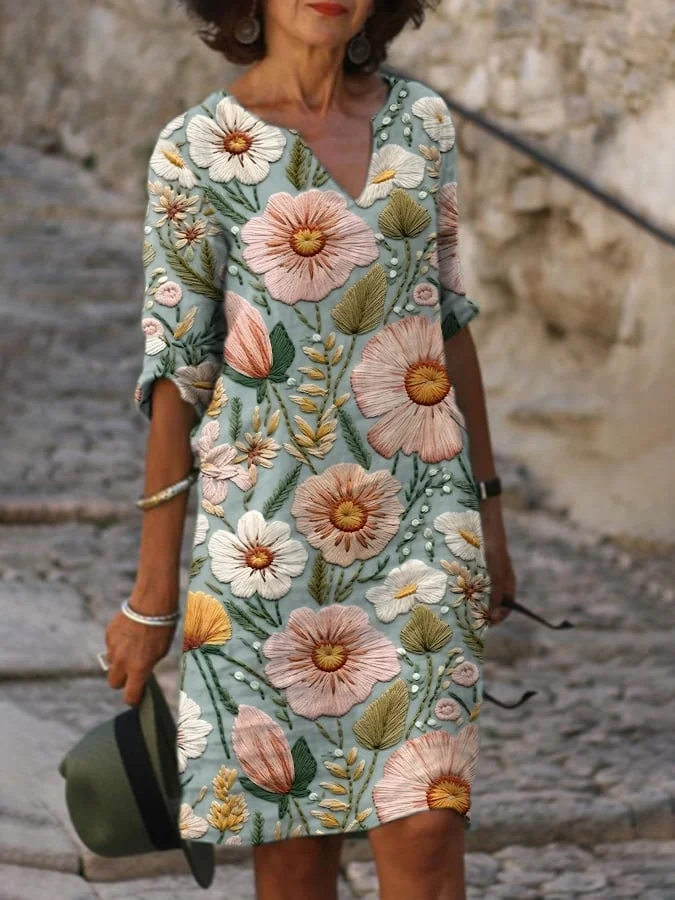 Women's Floral Print Casual V-Neck Dress