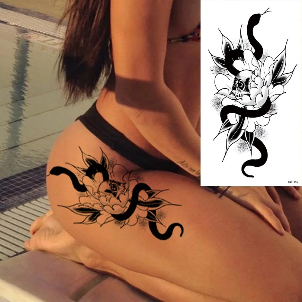 Waterproof Temporary Tattoo Sticker Snake Dragon Rose Flower Flash Tattoos Eagle Skull Body Art Arm Fake Sleeve Tatoo Women Men