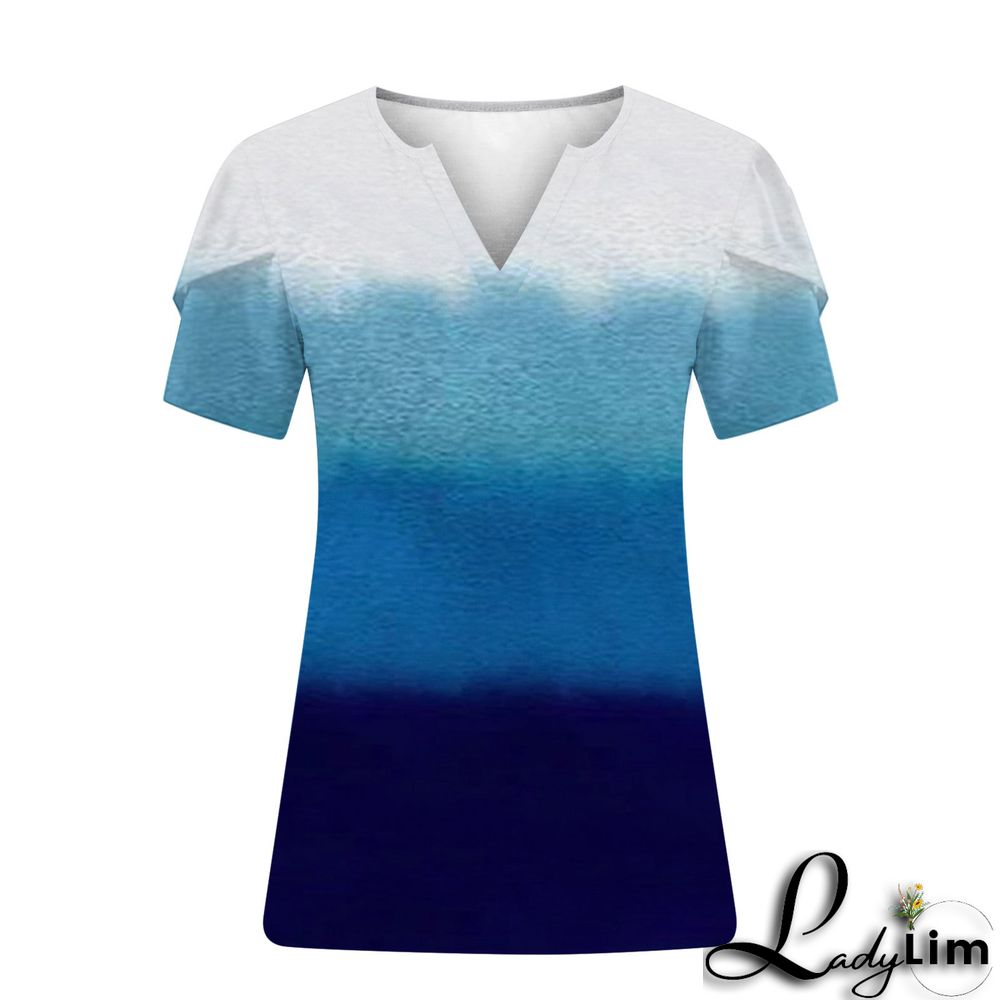 V-Neck Plus Size Ladies Short Sleeve T-Shirt Printed Top