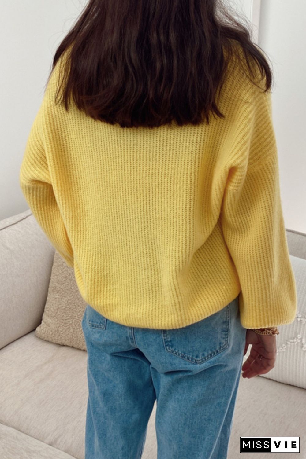 Casual Solid Split Joint V Neck Tops