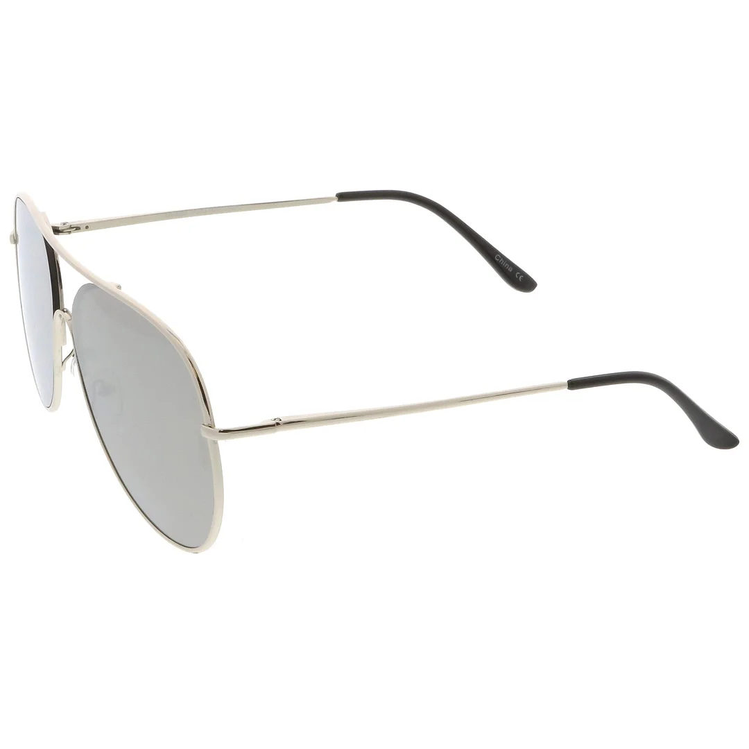 Oversize Metal Aviator glasses Semi Rimless Teardrop Mirrored Flat Lens 62mm