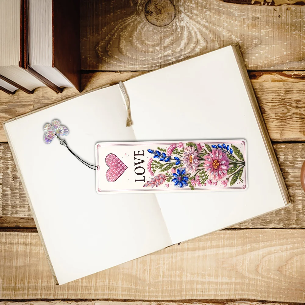 3Pcs Special Shaped Blessing Flowers DIY Diamond Painting Bookmark Making Kit