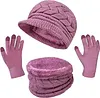 Women's Winter Warm Knit Hat Beanie Gloves & Scarf 3-Piece Set