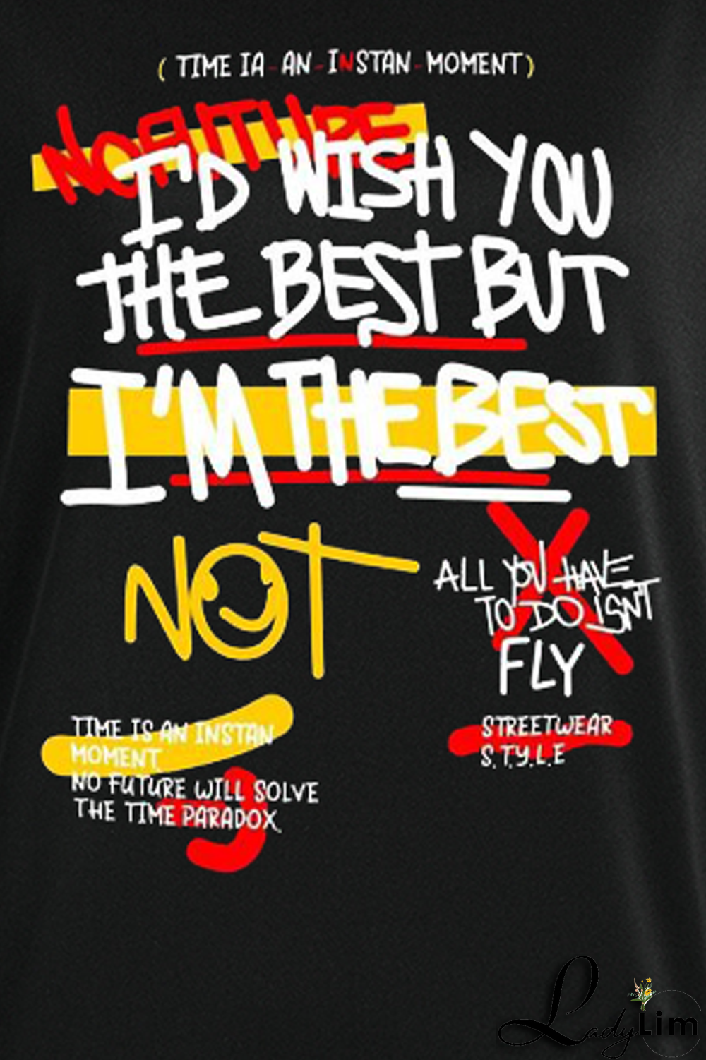 Black Casual Daily Print Patchwork Letter O Neck Tops