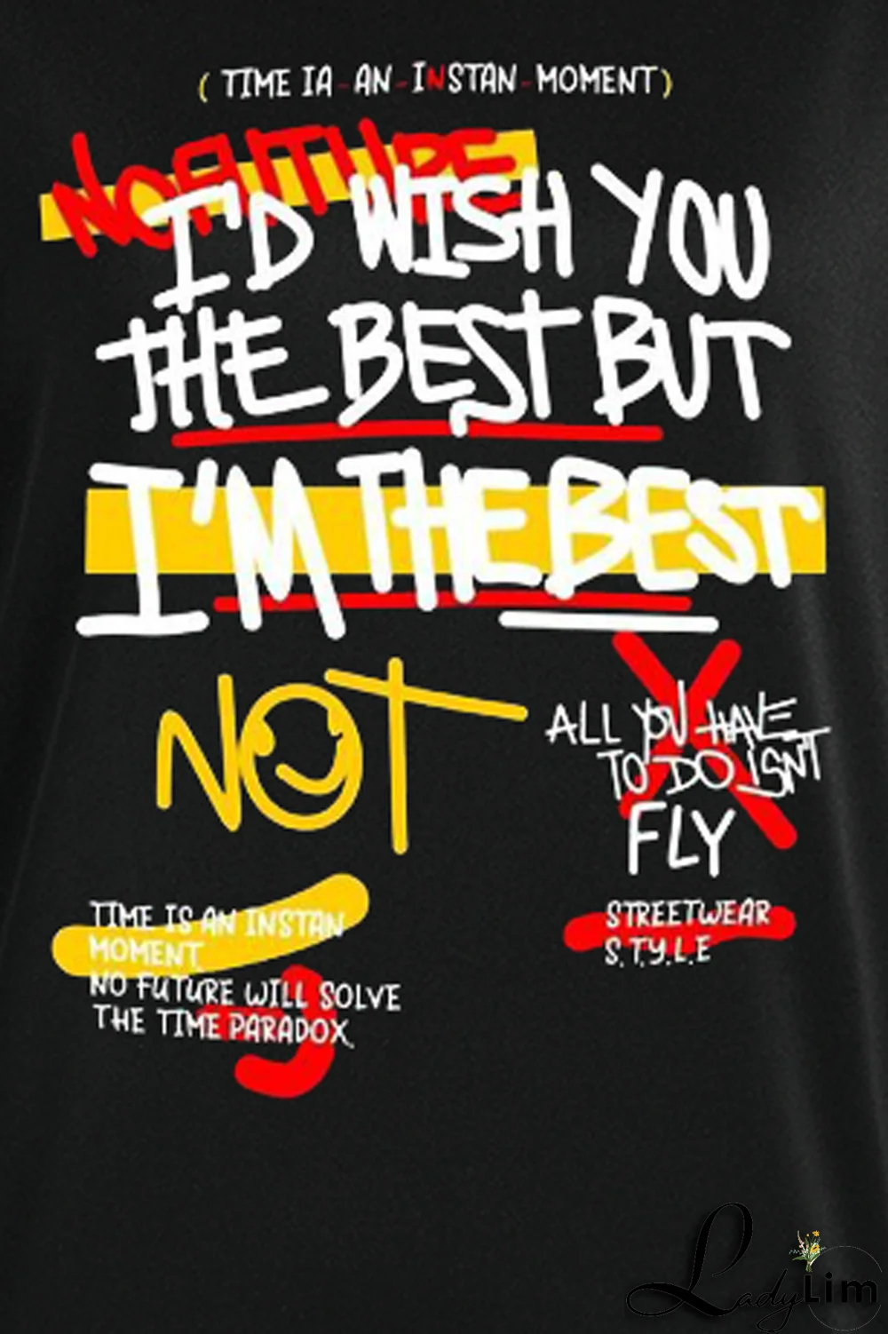 Black Casual Daily Print Patchwork Letter O Neck Tops