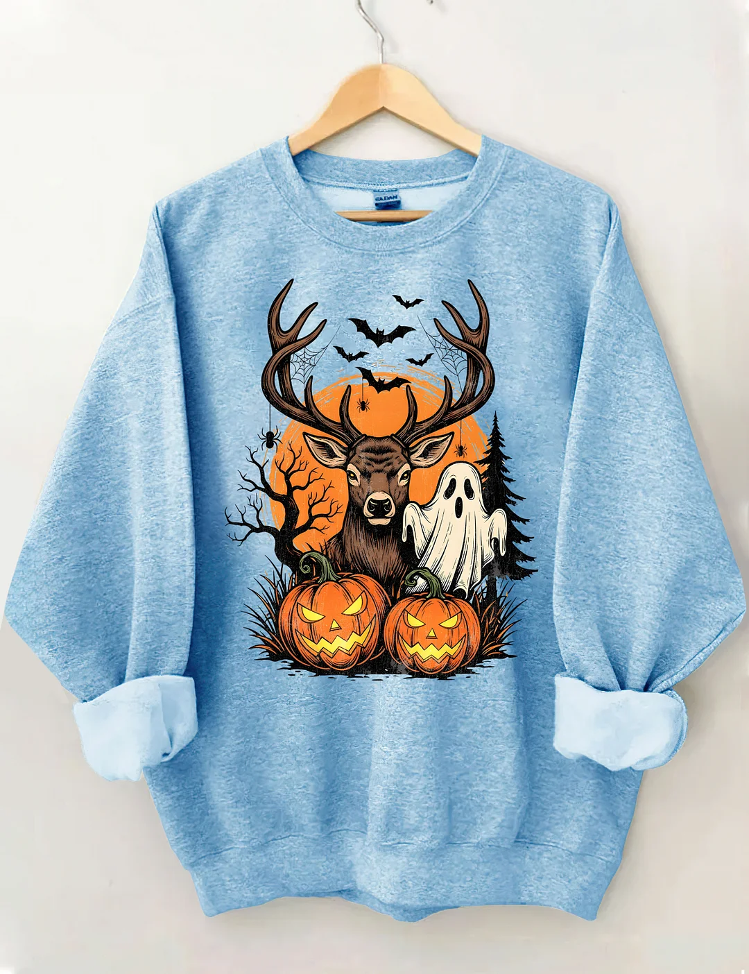 Halloween Deer Ghost and Pumpkins Sweatshirt