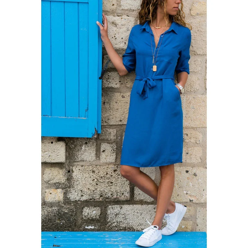 Uveng Classy Casual Three-quarter Sleeve Tied Dresses