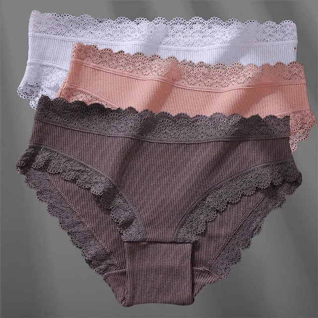 3PCS/Set Women's Cotton Panties Sexy Lace Lingerie Female Soft Underwear For Girls Ladies Underpants Floral Briefs Woman's panty
