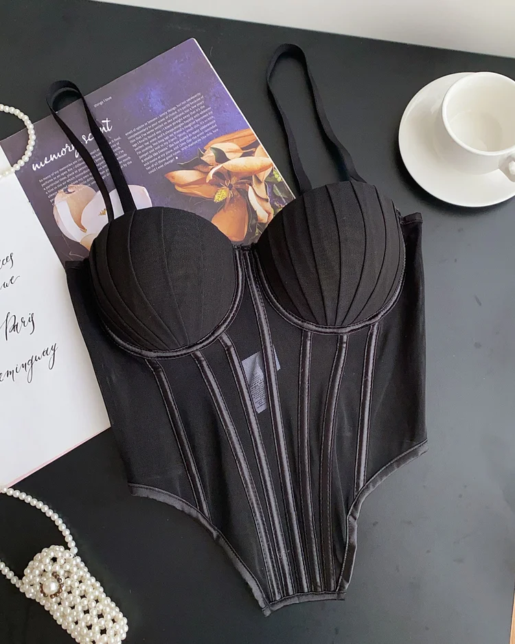 Suspender Pleated Mesh Top
