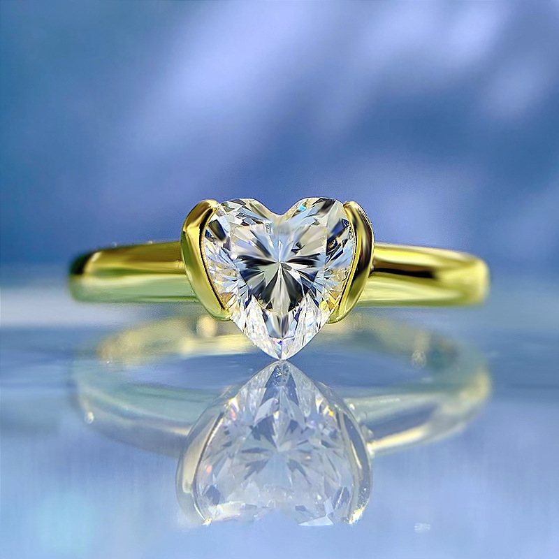 MIKAMU Jewelry S925 Silver 6x6 Heart-Shaped Ring - 0.50 Carat Sweetheart Diamond for Young Hearts