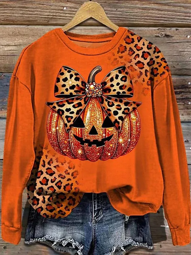 Women's Casual Retro Autumn Pumpkin Print Sweatshirt 