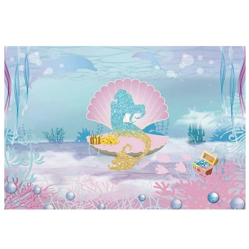 180x110cm Little Mermaid Party Backdrops Under the Sea Party Photography Background Kids Birthday Party Decorations Baby Shower