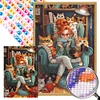 (40*60cm)Girl Cat - Round AB Drill Diamond Painting
