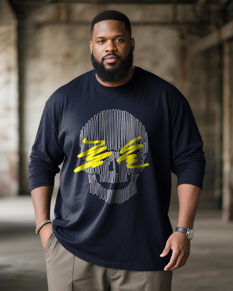 Big & Tall Men's Blue Skull Line Print Long Sleeve Tee