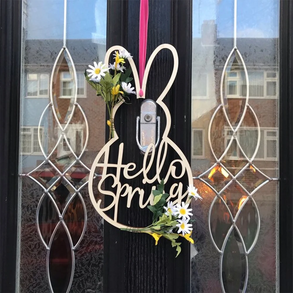 Cute Wooden Rabbit Garland Indoor Home Decoration Easter Gift