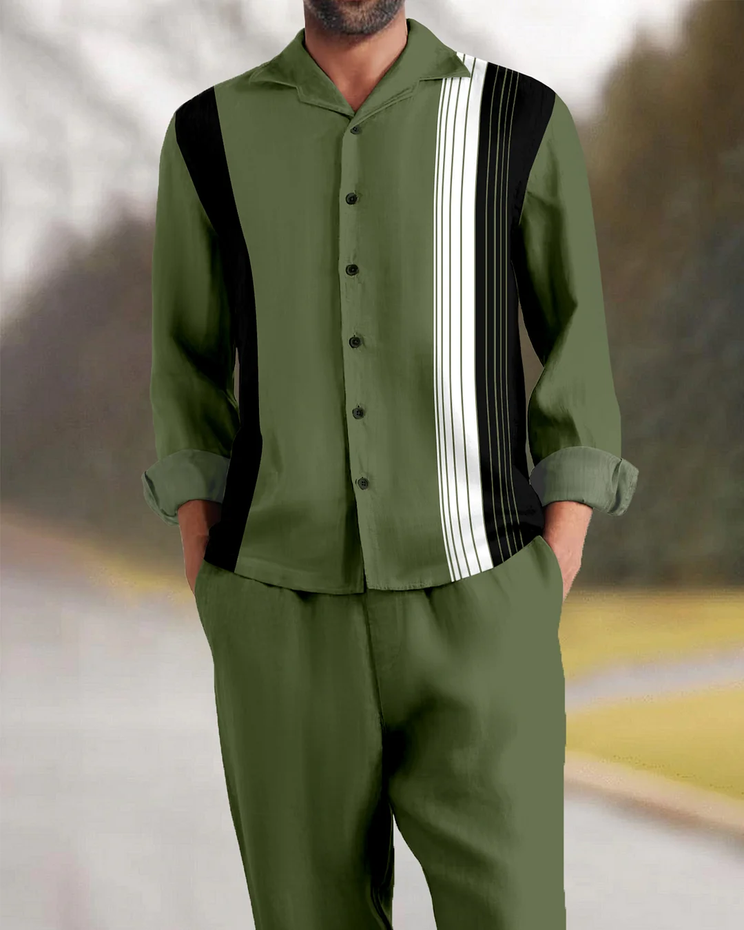 Suitmens Men's Stripe Long Sleeve Walking Suits-0045