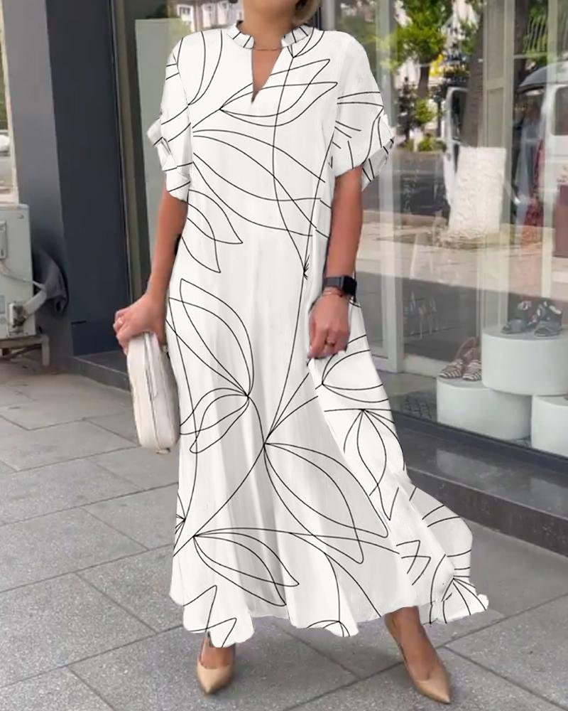 Classic Line Print Loose Shirt Dress