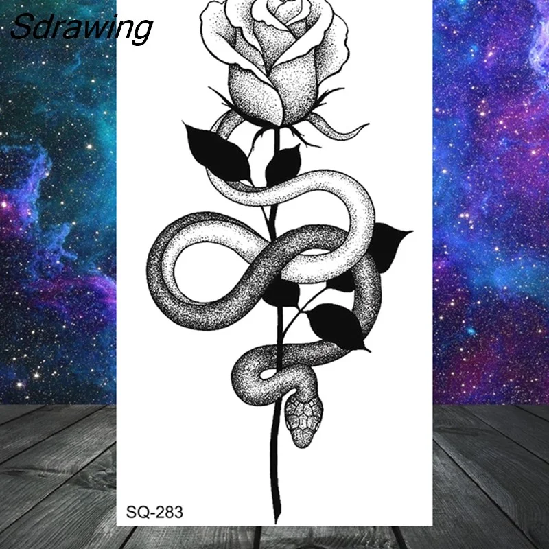 Sdrawing Butterfly Anchor Lion Wolf Temporary Tattoos For Women Men Skeleton Whale Elephant Fake Tattoo Neck Arm Hands Small Tatoo