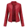 Slim-fit Stand-collar Leather Jacket Woman Biker Jacket