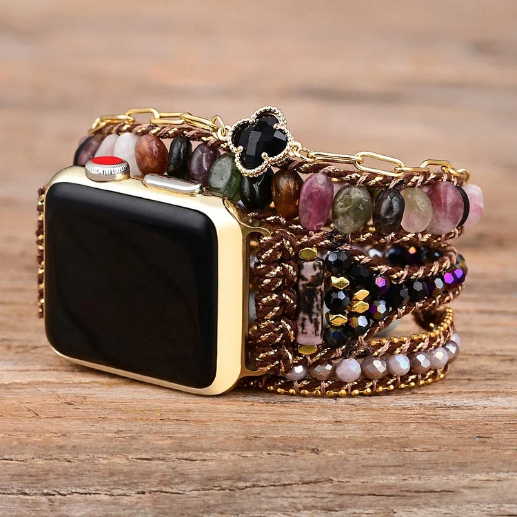 Olivenorma Strawberry Quartz Obsidian Apple Watch Strap Wrap Bracelet
