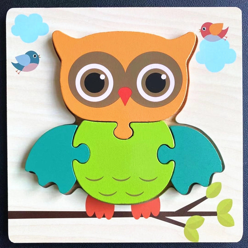 Kindergarten Children’s Enlightenment Early Education Cognition Cartoon Animal Cognition Hand-held Board Wooden Three-dimensional Puzzle Wooden Toys