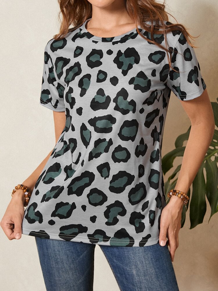 Short Sleeve O neck Leopard Print Casual T Shirt For Women P1844793