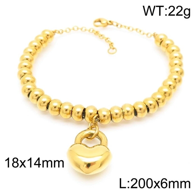 Streetwear Heart Shape Titanium Steel 18K Gold Plated Bracelets In Bulk