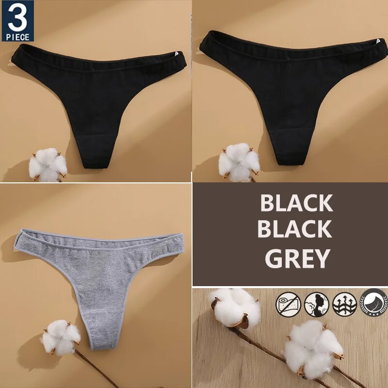 FINETOO 3PCS/Set Cotton Lingerie Women's G-string Underwear 7 Solid Colors Ladies Panties Female Low-Rise Woman's Thong Briefs