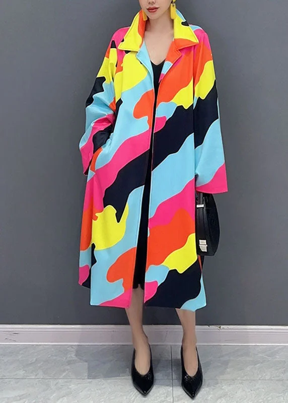 Vogue Rainbow Square Collar Button Trench Coats Fall