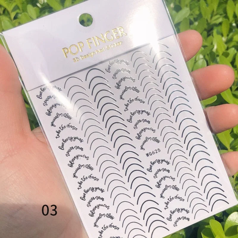 3D Stickers Bendable Gold Silver Lines Striping Tape Sticker Black White Lines Geometry Slider Decals For Manicures Decor