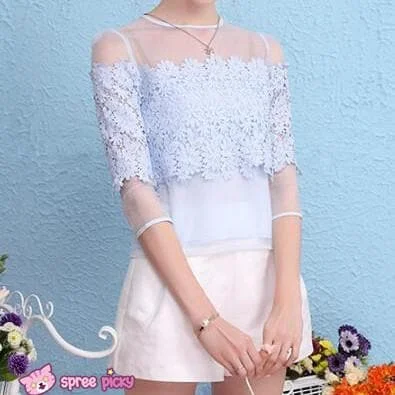 [S/M/L] Light Blue Organza Chiffon Top SP151879