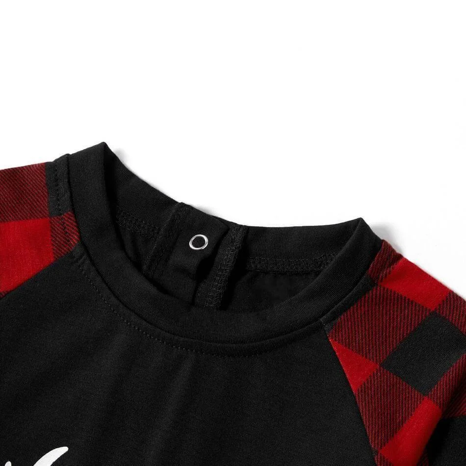 Merry Christmas Antler Contrast top and Plaid Pants Family Matching Pajamas Set(with Pet Dog Clothes)