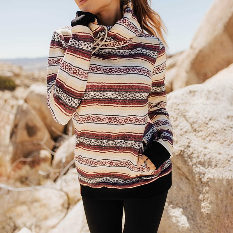 Ethnic Print Long Sleeve Hoodie