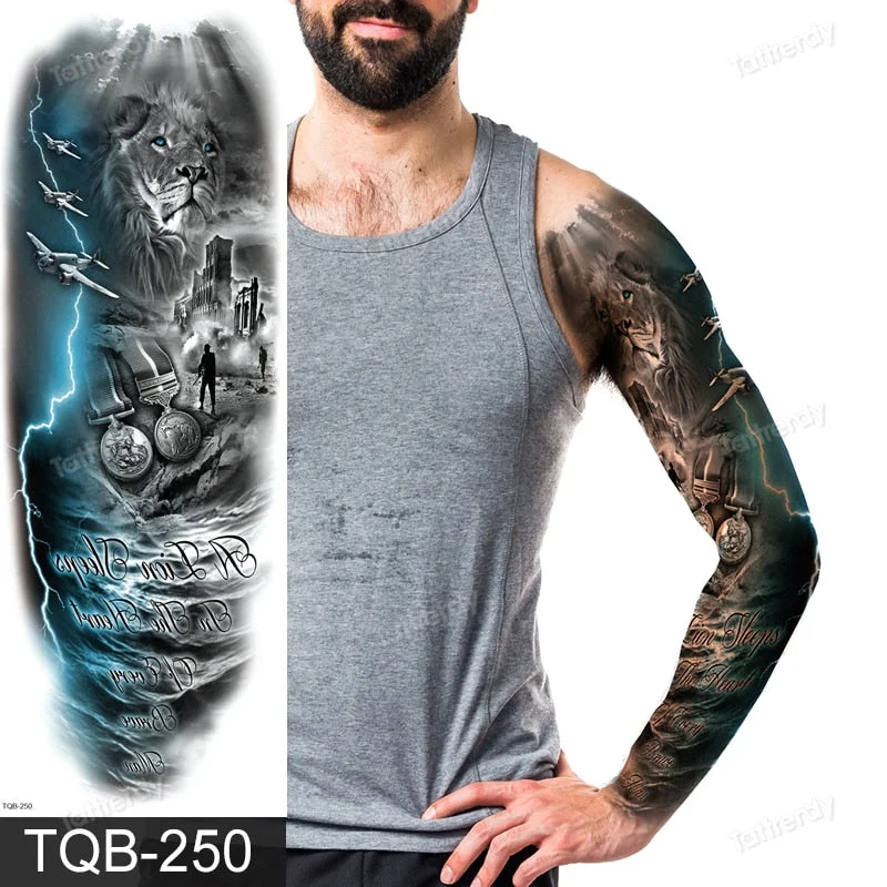 clock lion king fox forest temporary tattoos men sexy body art makeup tattoo sticker black waterproof custom totem maori tatoo