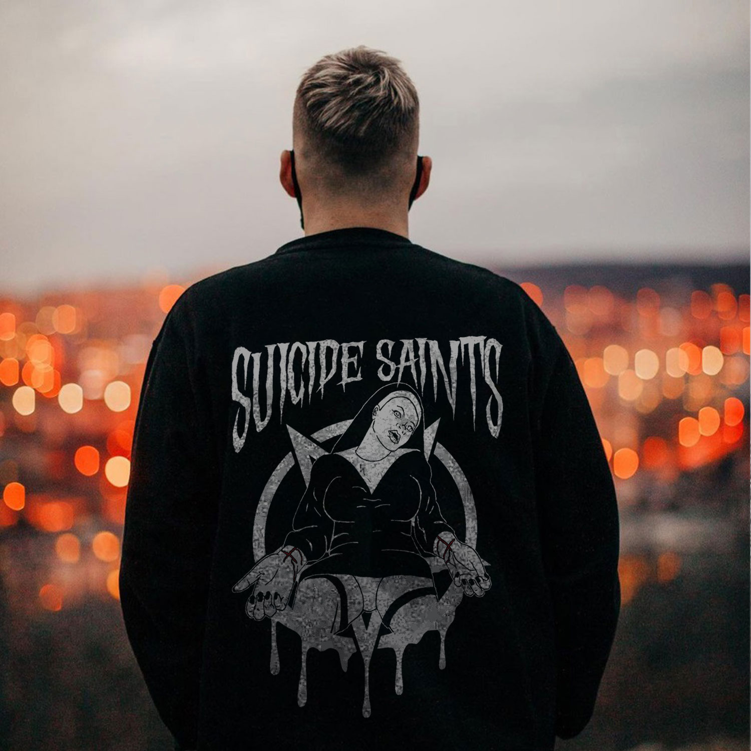 SUICIDE SAINTS Nun Graphic Casual Black Print Sweatshirt