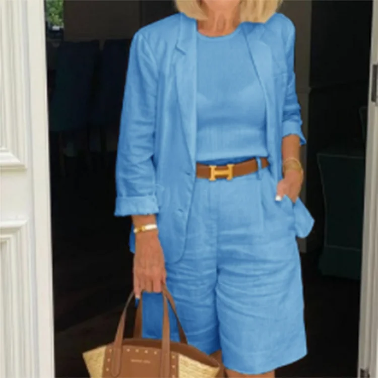 Cotton Linen Shirt & Pants Relaxed Fit S-5XL Capri Pants & Long Sleeve Shirt Suit Cotton Linen Two-piece Matching Set